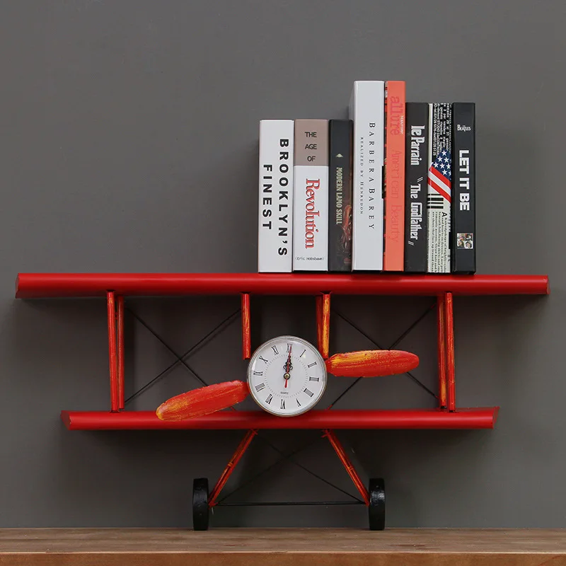 Железный стеллаж для украшения самолетов в стиле индастриал настенные часы