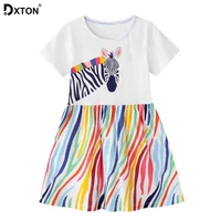 dxton girls dress 2020 new summer cotton girls clothes applique causal dress children summer licorne clothing short sleeve dress