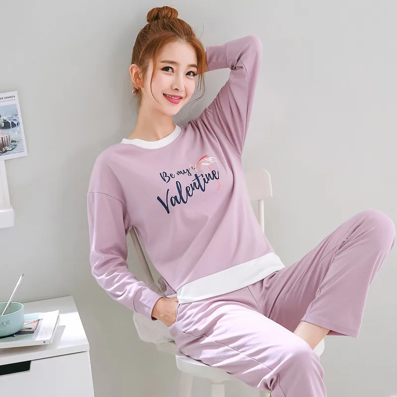 Women's Pajamas Kawaii Fall Navy Collar Pyjamas Cartoon Korean Fashion Sleepwear suit pijama mujer pyjama pour femme Freeship