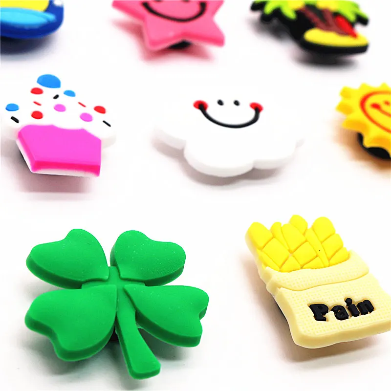 Single Sale 1pcs Star/Moon/Sun/Clover PVC Shoe Charms Decoration Hawaiian Style Shoe Accessories for croc jibz Kids Party X-mas