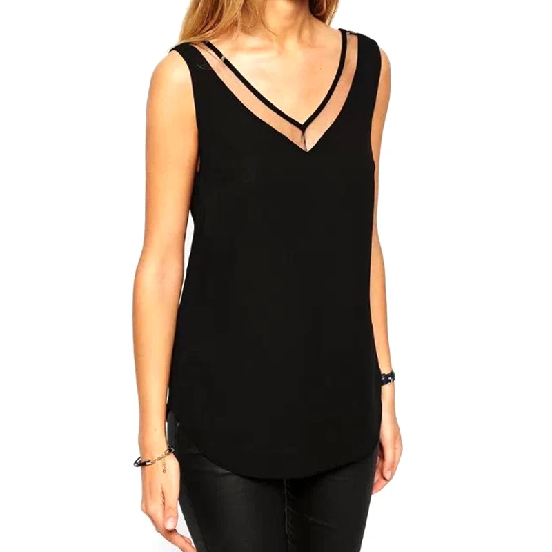 Женская летняя обувь V образным вырезом шифоновые 3XL Топ без рукавов белого и