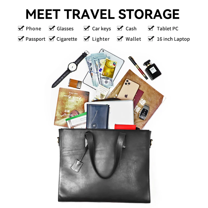 Handmade Men's Briefcase Genuine Leather Messenger Office Shoulder Bags For Women Fit For 16'' Laptop Maletines Hombre Handbag