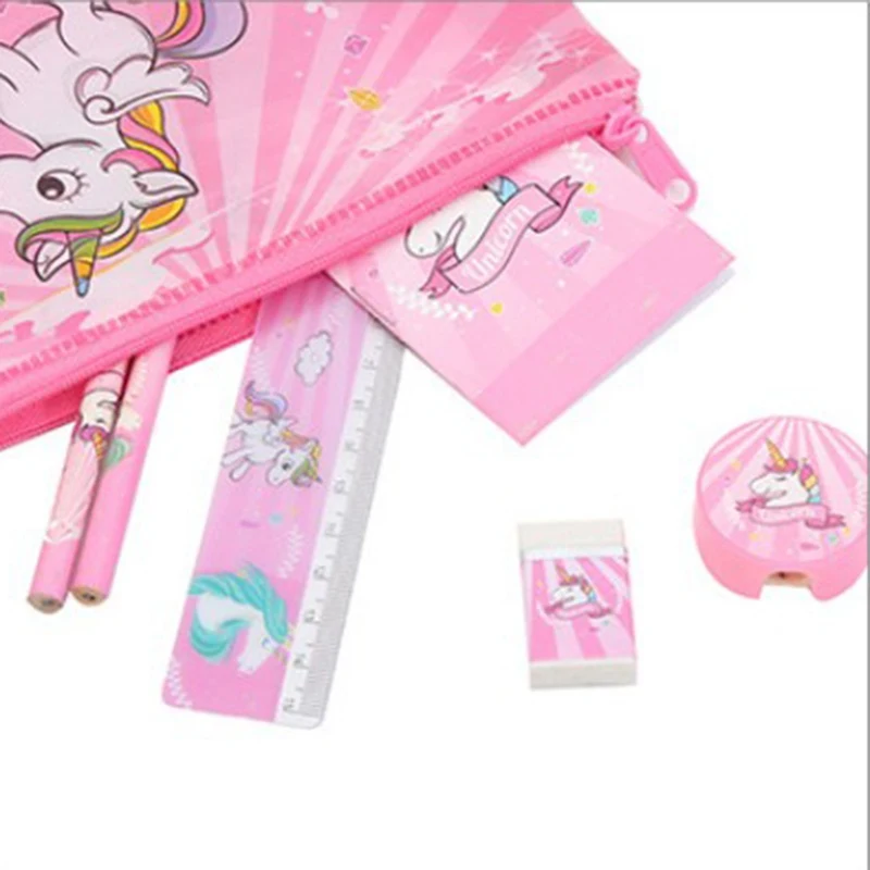 kawaii Cartoon Unicorn Pencil Case For Girls Cute Stationery Set Pen Bag With Ruler Eraser Kids Gift Office School Supplies | Канцтовары