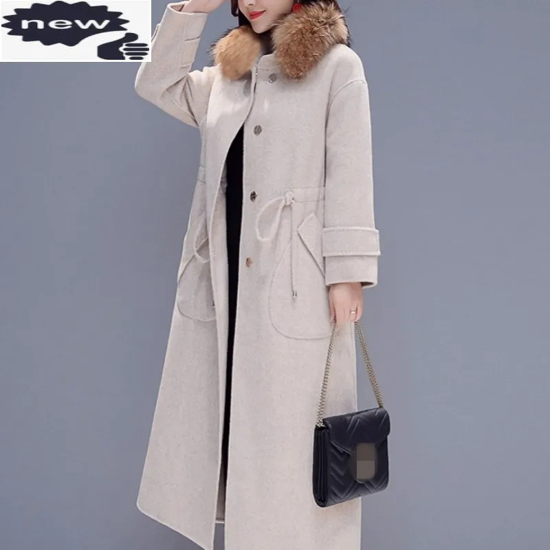 

Брендовые элегантные шерстяные пальто осень-зима однобортный меховой воротник тонкий пальто Runway офисные длинная куртка для женщин M-2XL