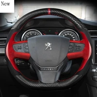 for peugeot 308 307 508 207 206 408 3008 hand stitched leather suede carbon fibre car steering wheel cover interior accessories