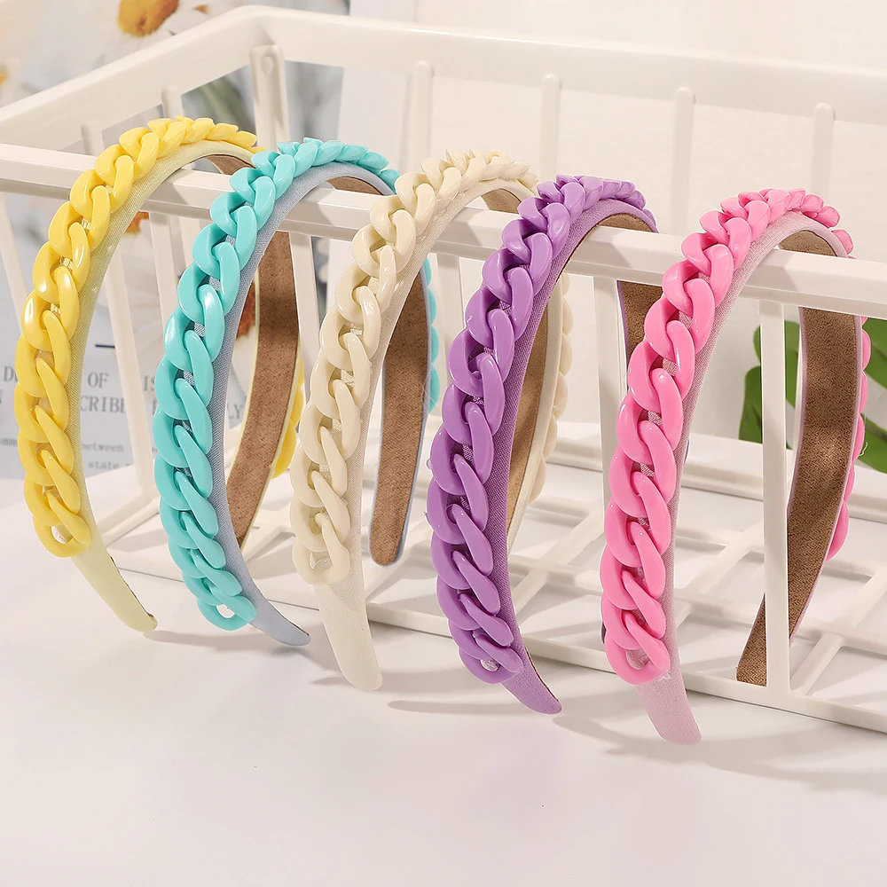 

Candy Color Headband Women Girl Chain Twist Hairbands Sweet Hair Accessories Elastic Hair Hoop Headwrap Headwear Tools