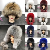 winter russian style genuine fur bomber hats natural 100 real fox fur hat with warm soft ear flaps for women