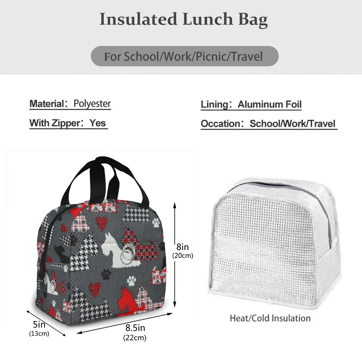 

NOISYDESIGNS Cute Office Lunch Insulation Bags Westie Print Students Picnic Dinner Box Handbag Food Cool Pouch dropshipping