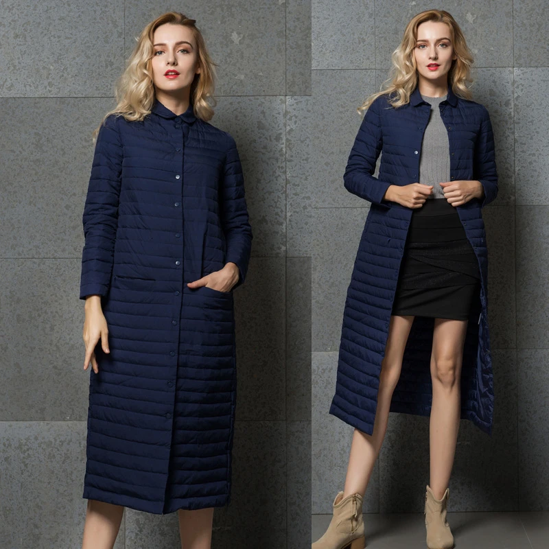 Легкий Женский пуховик 2019 зимнее Новое Белое Длинное Пальто приталенное супер