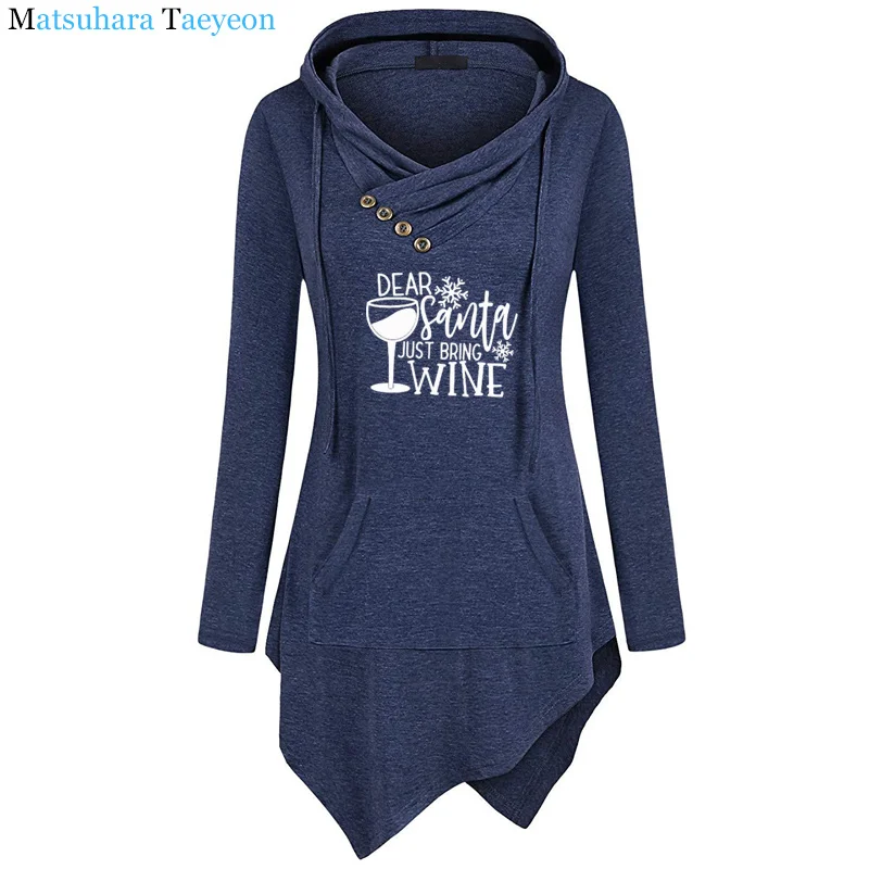 

Santa Bring Wine Christmas Humor Holiday Funny Hoodie Graphic Drinking Slogan Cup Cute Fashion Hoodies Women Clothes