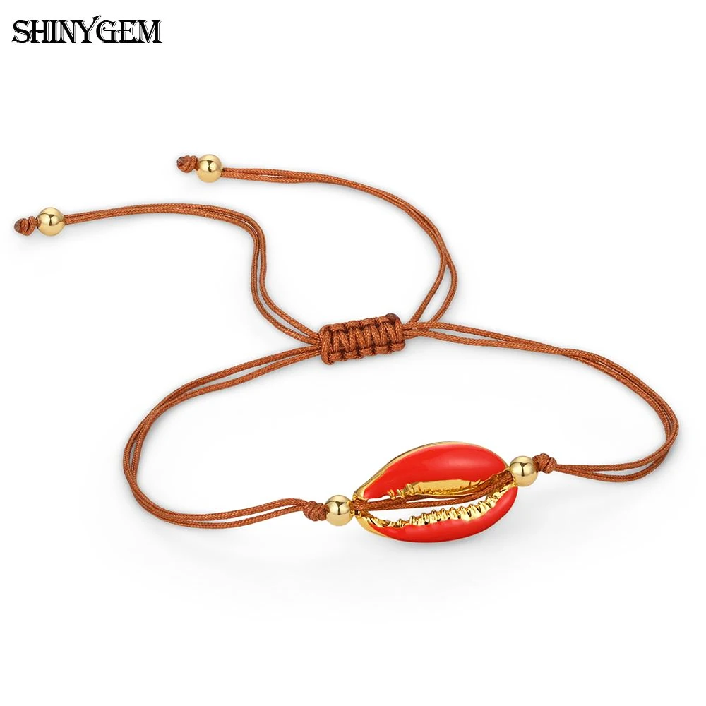 

Contracted Fashion Style Charms Seashell Bangles Jewelry Adjustable Braided Rope Lovely Delicate 3D Shell Bracelets For Women