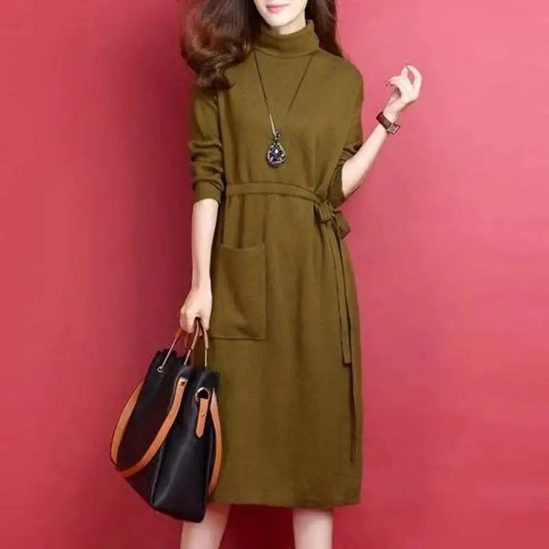 Женское трикотажное платье свитер с запахом туника поясом миди Vestidos Элегантные