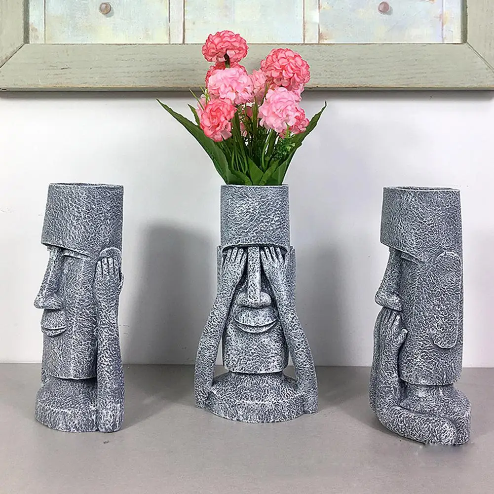 

Flower Pot Head Easter Island Garden Resin Sculptor Grace Home Decor Lifelike And Decorative Unique Planter Pot Yard Patio