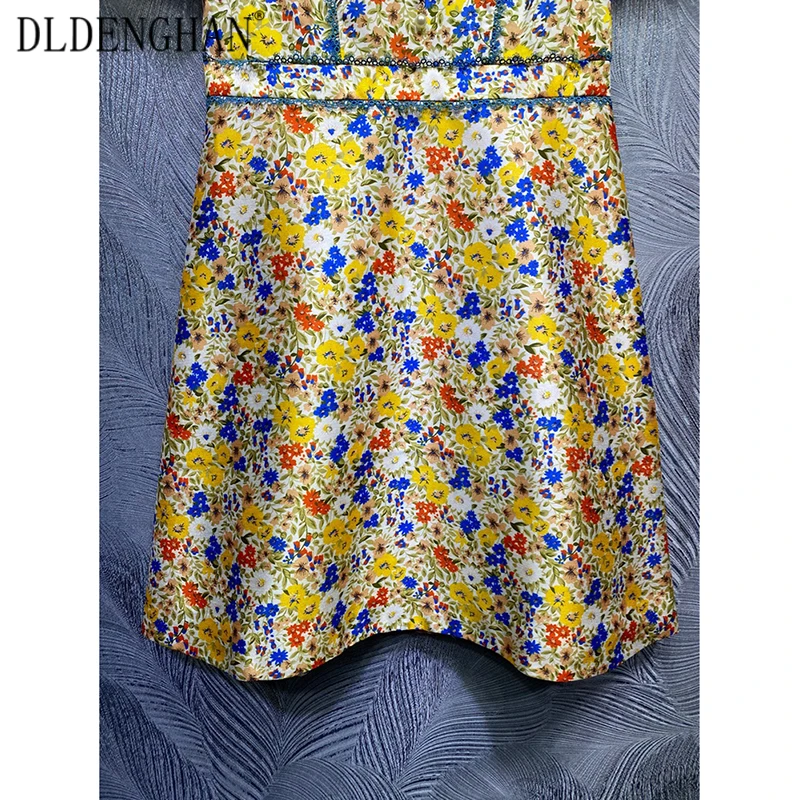 

DLDENGHAN Indie Folk Floral Print Dress For Women Stand Collar Lantern Sleeve Summer Mini Dresses Female Fashion New