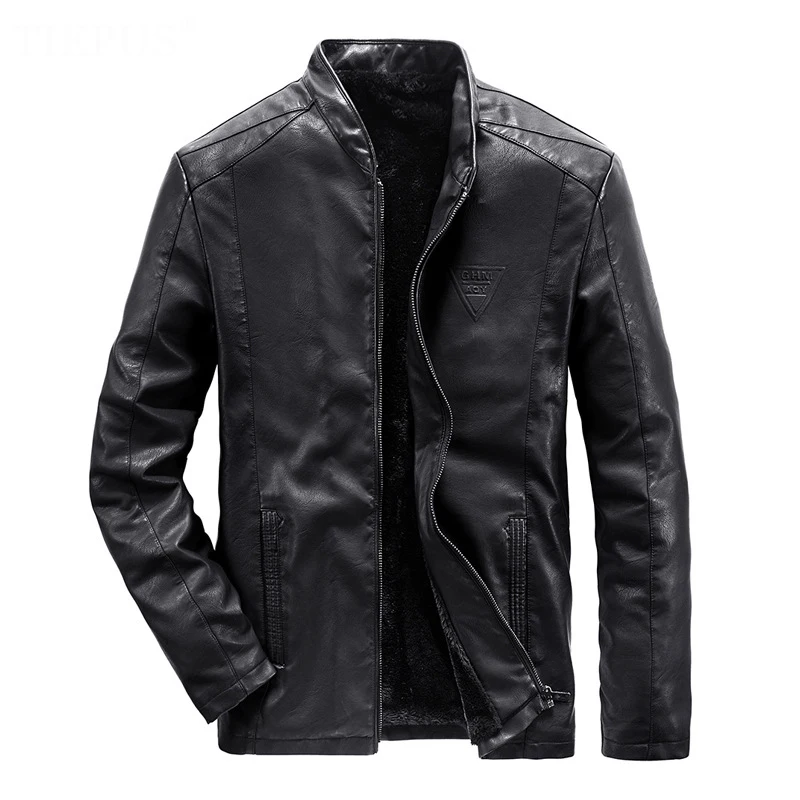 TIEPUS размера плюс 5XL, 6XL, 7XL, 8XL кожаная куртка Мужская Флисовая теплая деловая кожаная куртка мужская повседневная мотоциклетная кожаная куртка