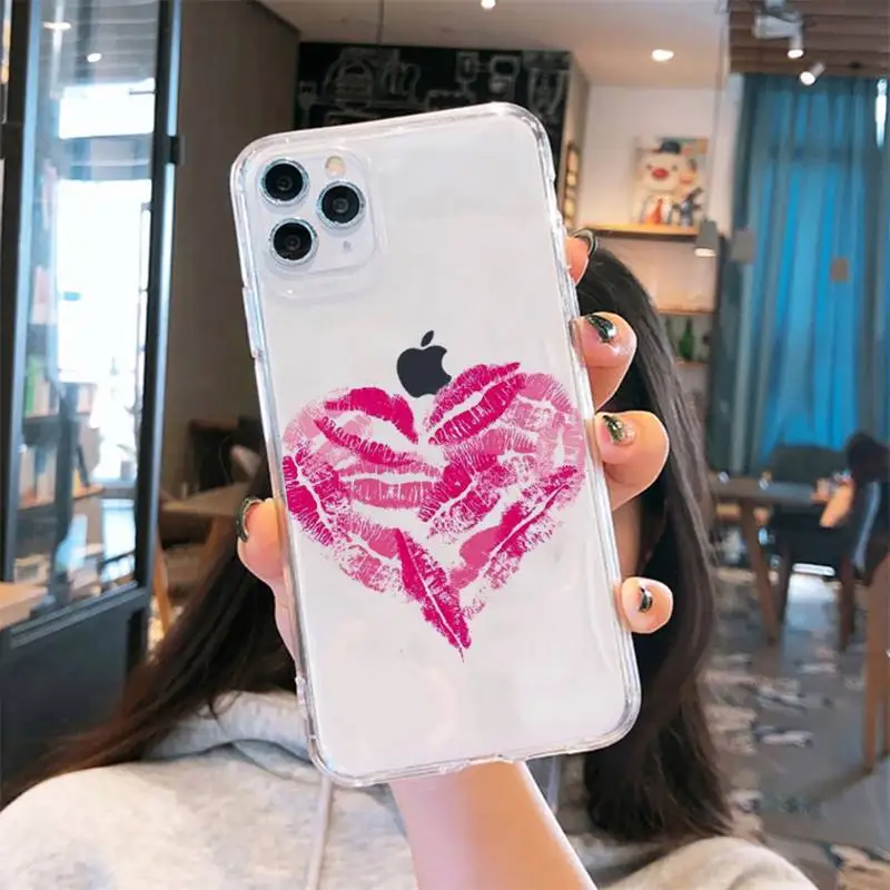 

Sexy Girl Kylie Jenner Lips Kiss Phone Case Transparent soft For iphone 5 6 7 8 11 12 s c se plus mini x xs xr pro max