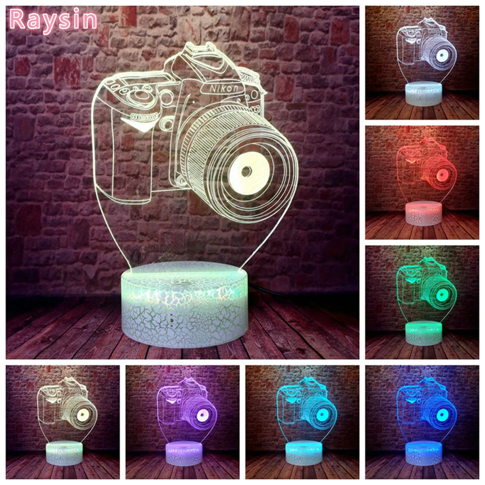 Камера 3D LED ночник 7 видов цветов USB голограмма лампа настольная детский спальный