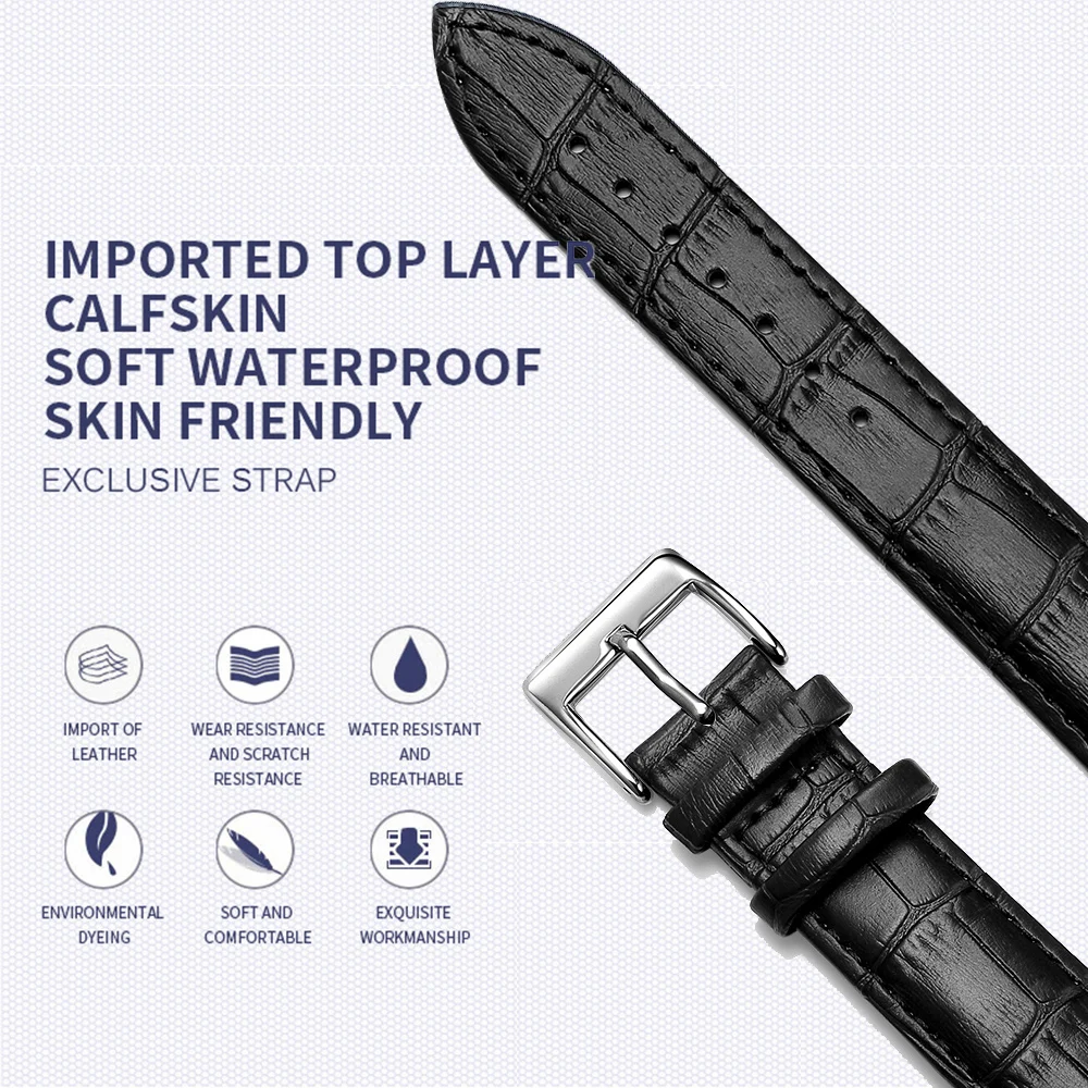 Comfortable Cowhide Genuine Leather Watch Strap 12/14/16/18/20/22/24 mm Watch Pin buckle Band Soft Wrist Belt Bracelet + Tool