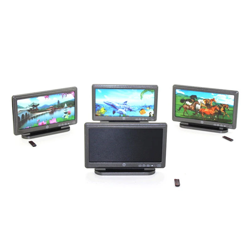

New pretend toy 1Pcs Gray Furniture Toys Dollhouse Miniature Decor Widescreen Flat Panel LCD TV with Remote