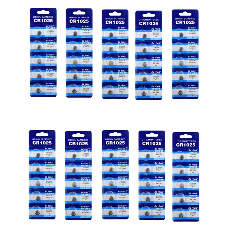 

50PCS /10 Cards 3V 30mAh CR1025 DL1025 LM1025 BR1025 KL1025 CR 1025 Lithium Button Coin Cell Battery For Watch Toys Remote