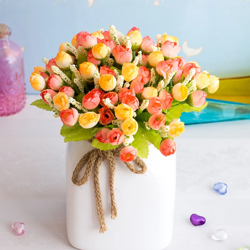 Искусственные Шелковые Чайные розы в европейском стиле 15 головок 5 маленьких