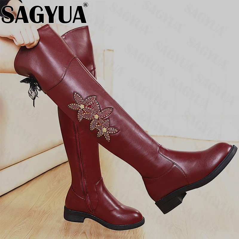

Winter PU Leather Boots Women's Platform Over The Knee Luxury Crystal High Boots High Quality Sexy Mid Heels Chelsea Boots Shoes
