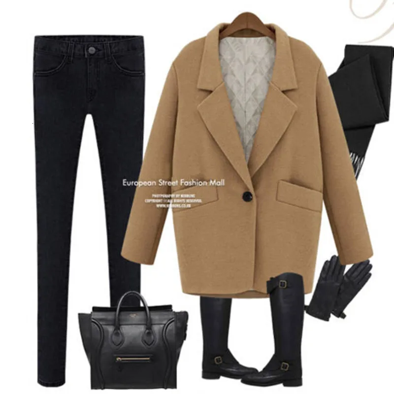 Manteau femme Европейский Осень Зима Женское негабаритное стеганое шерстяное пальто простая Верхняя одежда casaco feminino пальто