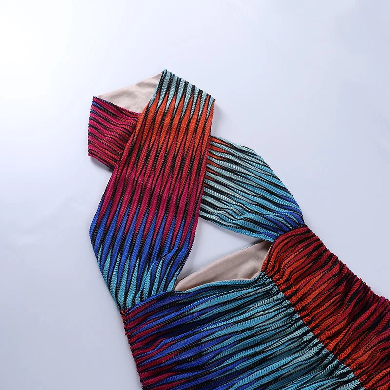 

Summer Sexy Backless Drawstring Dress Fashion Ladies GradientHalter Neck Street Wear Outfit Women Stretchy Skinny Holiday Dress