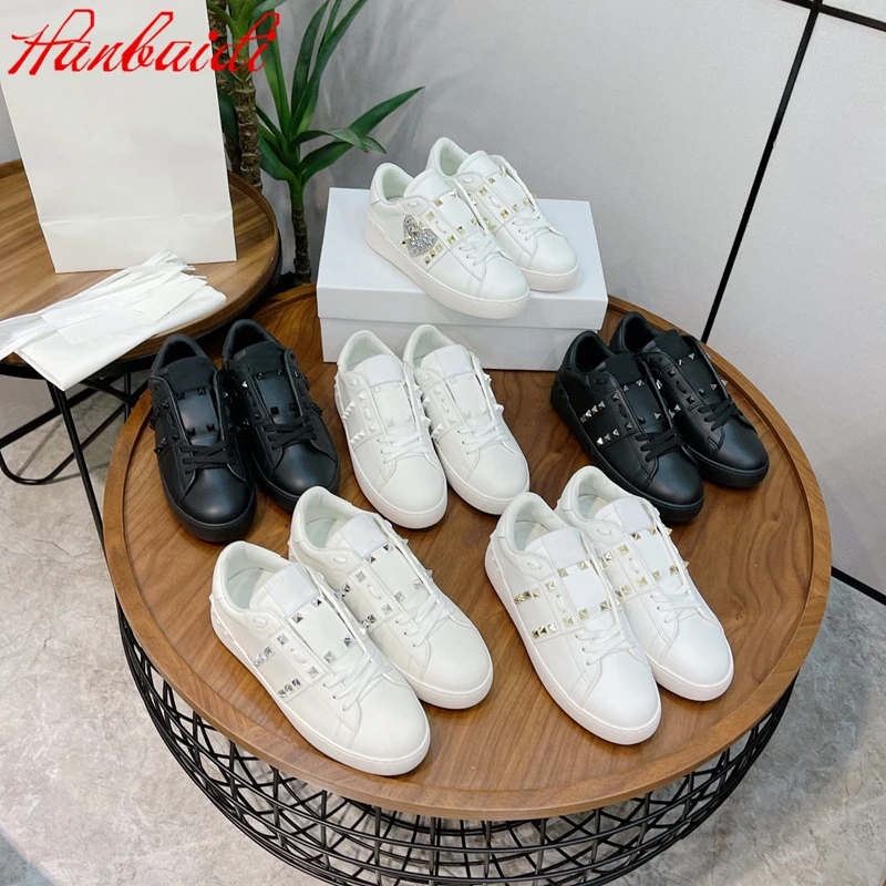 

Кроссовки женские с заклепками, натуральная кожа, на платформе, на шнуровке, повседневная обувь, белые, Размеры 35-45, осень