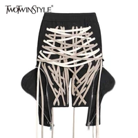 twotwinstyle patchwork drawstring bandage pants for women high waist zipper casual cargo trousers female 2020 summer fashion new