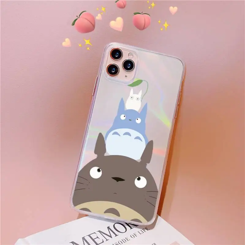 

My neighbor totoro Phone Case for iPhone huawei P 7 8 9 11 12 10 30 40 S X XS XR MINI Pro Max Plus moible bag laser Transparent