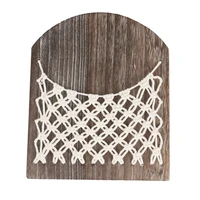 bohemia wood magazine storage basket woven hanging pocket wood shelf organizer display rack for home wall decoration