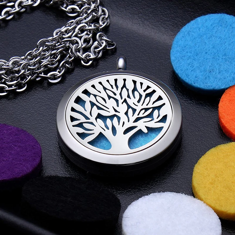 

TJP Diffuser Locket Tree of Life 316L Stainless Steel Essential Oils Aromatherapy Lockets Perfume Necklace Free with Felt Pads