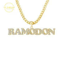 personalized iced out name necklace custom gold stainless steel charm name jewelry for women crystal name necklace cuban chain