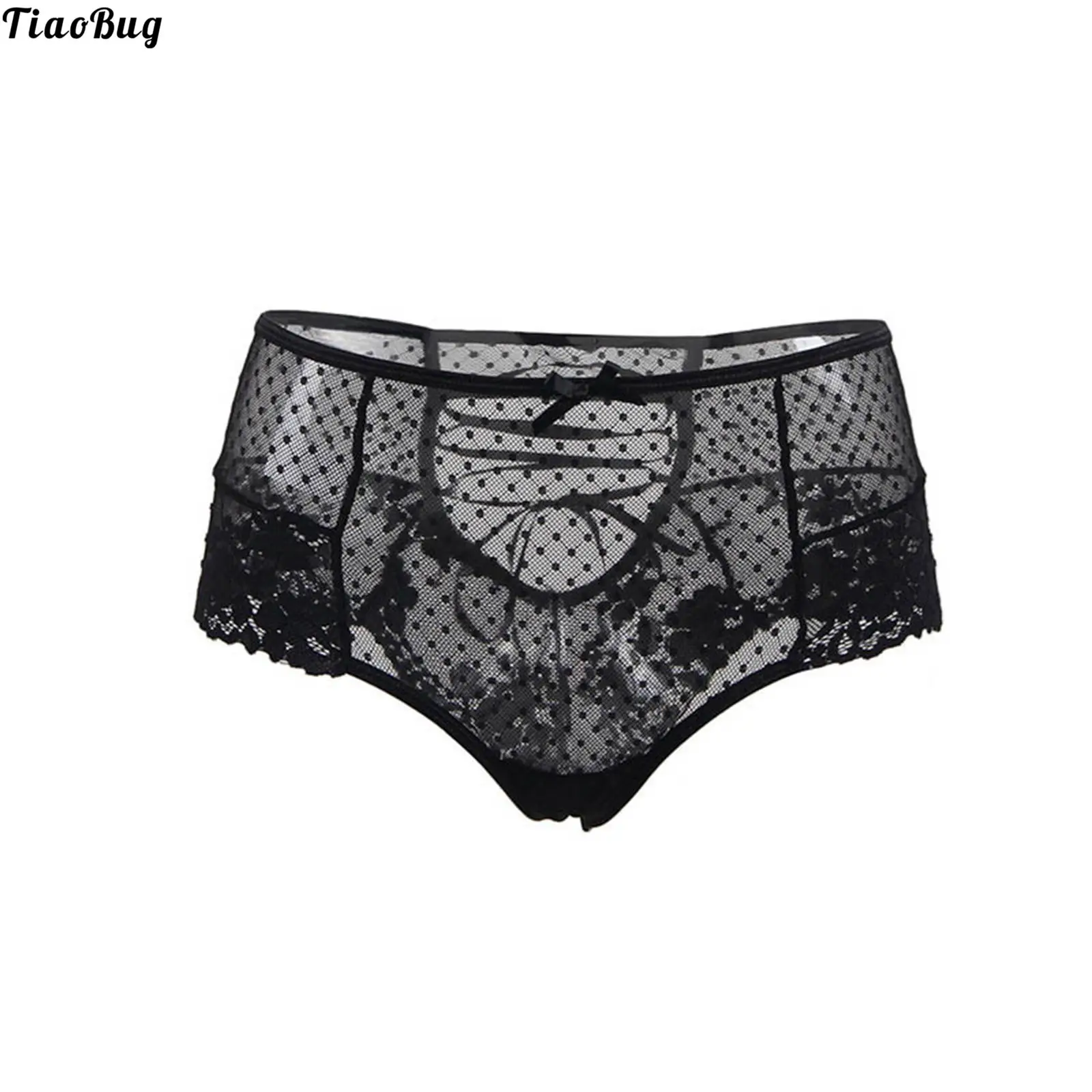 

Очаровательное кружевное Сетчатое Прозрачное нижнее белье TiaoBug для женщин и взрослых, Однотонные трусы с завязкой-бантом и высокой талией