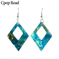 cpop blue rhombus hollow acrylic earrings for women fashion dangle acetate resin earrings resin jewelry stainless steel jewelry
