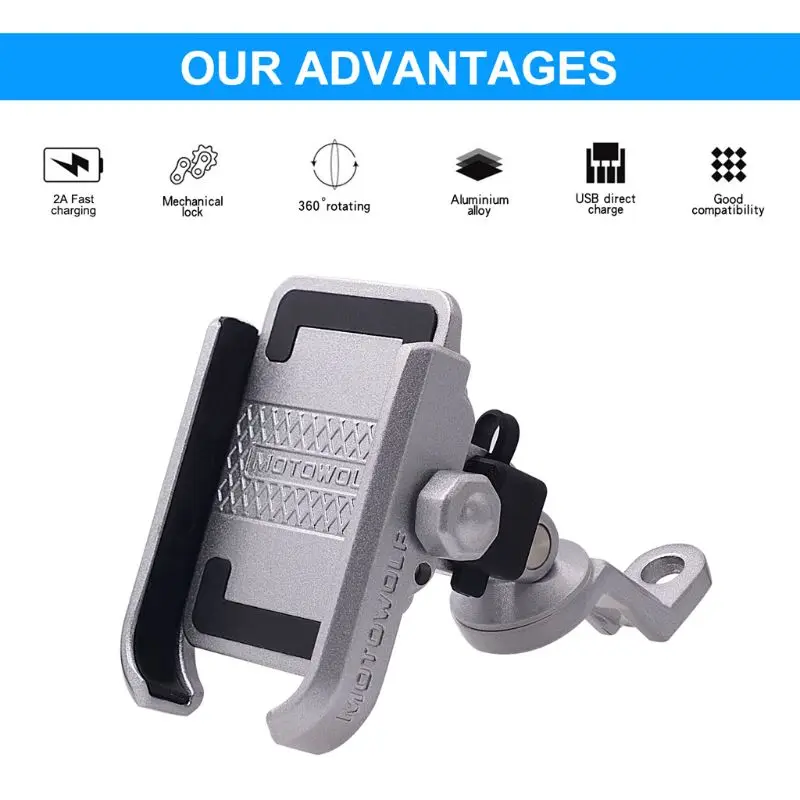 360 degree universal waterproof 12v 24v motorcycle scooter handlebar rearview mirror phone holder mount bracket usb charger for free global shipping