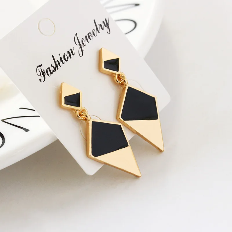 LATS Exaggerated Long Geometric Dangle Earring - Black and White Water Drop Design - Women's Fashion Jewelry image 5