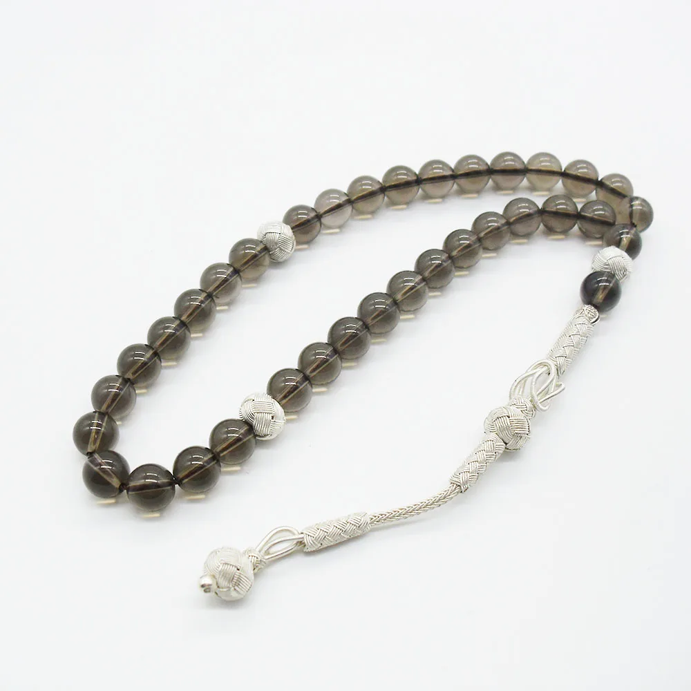 Мусульманские четки/натуральный чай кристалл(дымчатый кварц) 33 Tasbih исламский/1000 серебро кисточкой/Исламские четки/TDNS-006