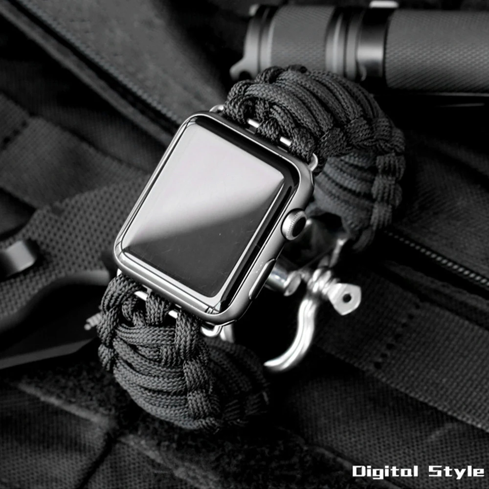 Шнур + ремешок для apple watch band 44 мм 40 42 38 выживания с металлической застежкой болтом