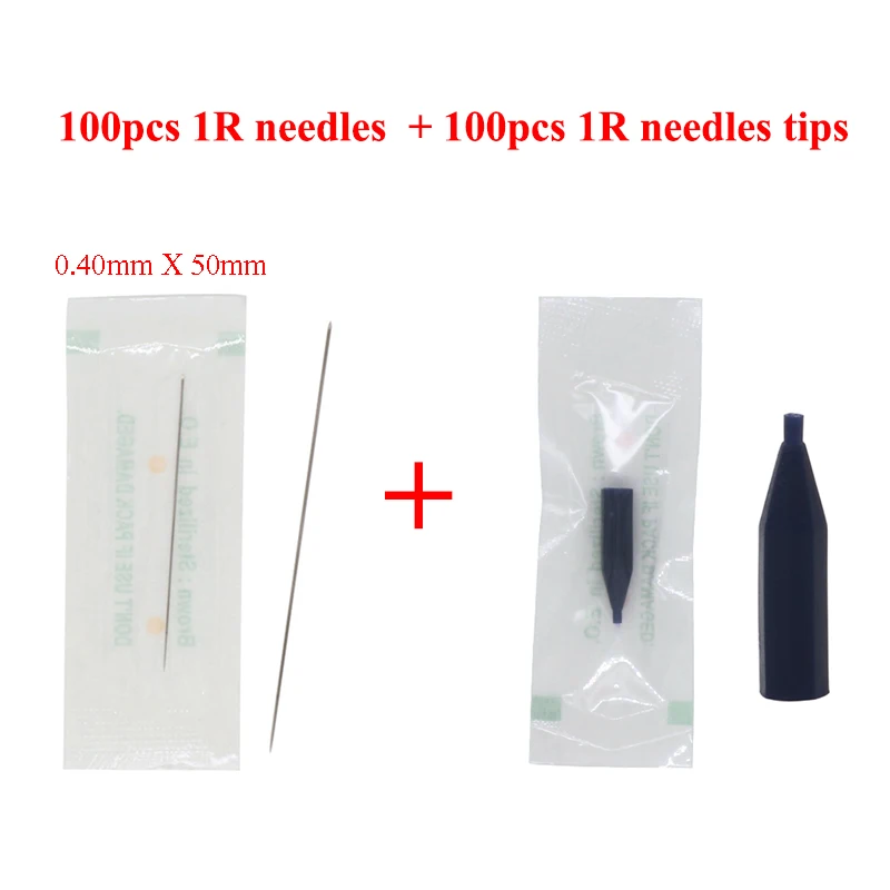 

100 Pcs 0.4 1R Traditional Tattoo Needle With needle cap For G-8650 G-9740 Giant sun Permanent Makeup Machine Disposable Eyebrow