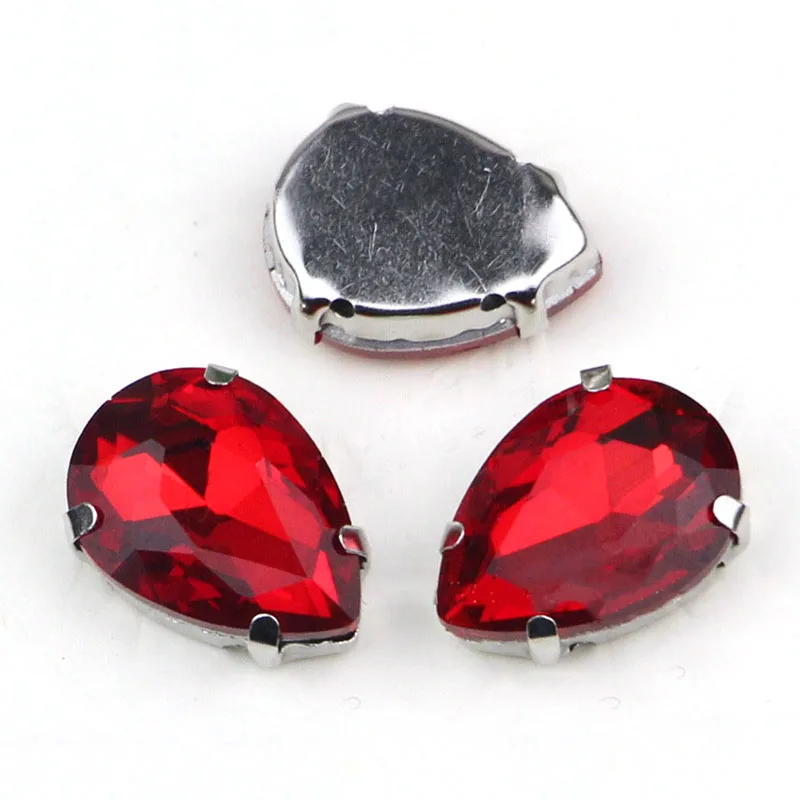 

Hot Selling!Red Teardrop Shape Silver Claw AAA+ Crystal Glass Flatback Sew On Rhinestones For DIY Apparel Accessories/Bag/Shoes