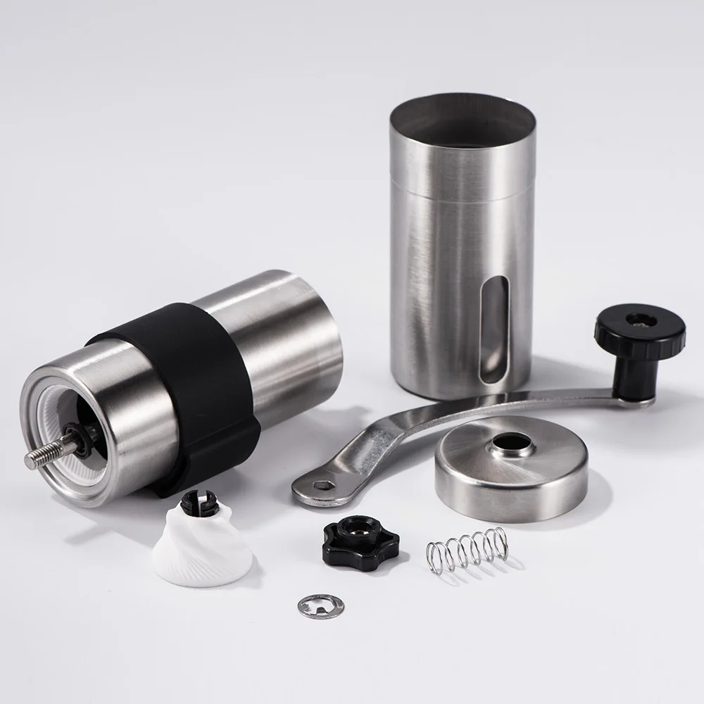 

Silver Coffee Grinder Mini Stainless Steel Hand Manual Handmade Coffee Bean Burr Grinders Easy Clean Kitchen Tools