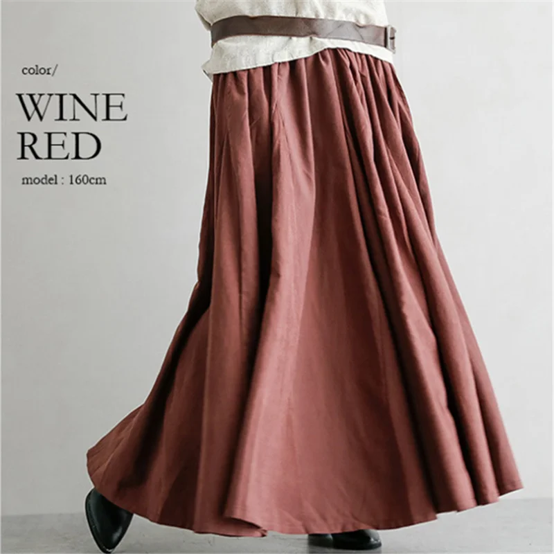 

2021 Spring Vintage Ruffle Pleated Long Skirts Women Korean Skirt Streetwear Drawstring Elastic Waist Midi Skirt Y76
