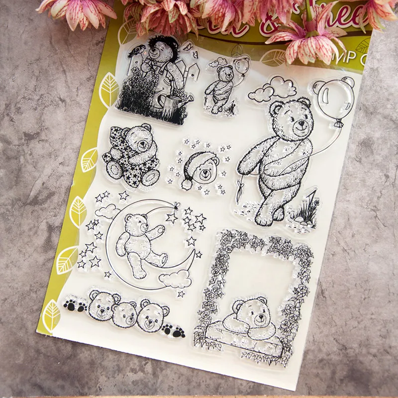 Прозрачные штампы для DIY скрапбукинга карты милый медведь прозрачные резиновые