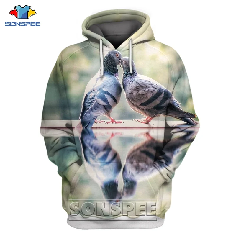 Мужская/Женская толстовка с капюшоном и 3D-принтом голубей
