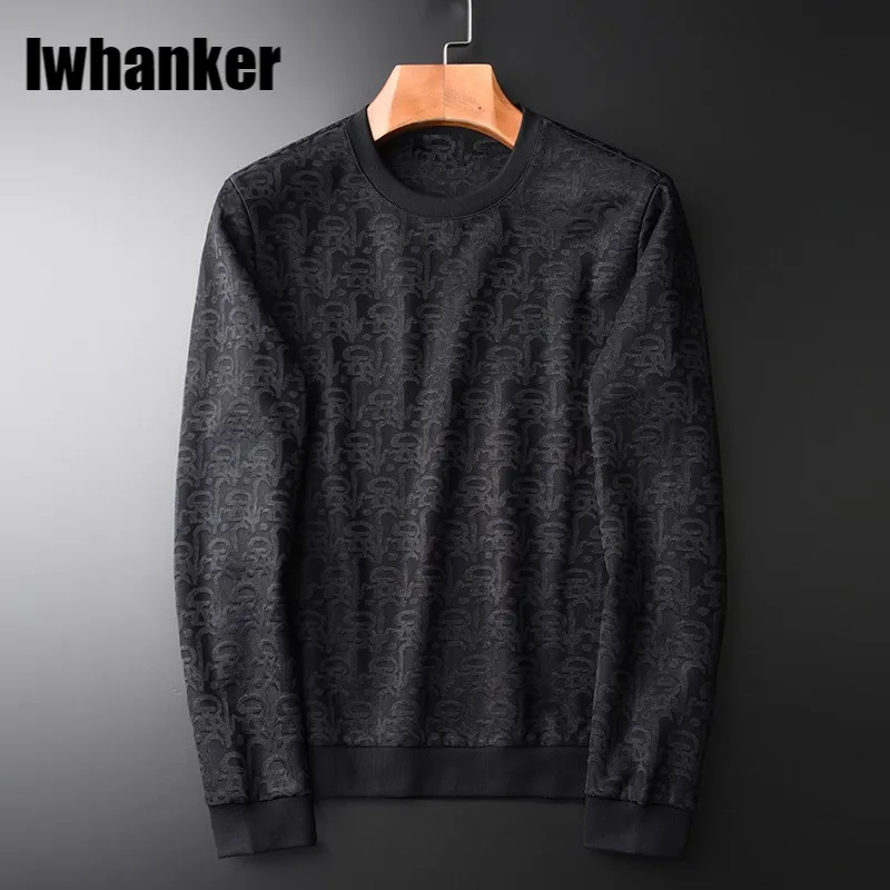 

2021 крашенная в пряже жаккардовые мужской свитер высокого качества с круглым воротником в виде геометрических фигур одежда кэжуал Стиль Муж...
