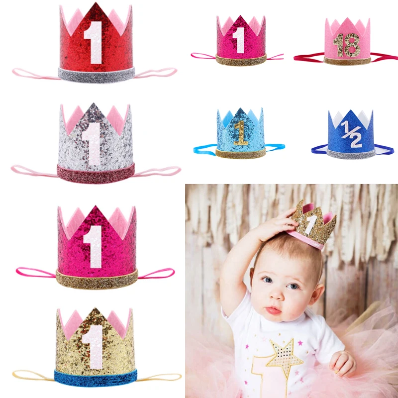 

New 1/2/3 Birthday Hat Baby Shower Decorative Cap Headband Happy Birthday Baby Princess Crown 1st 2nd 3rd Year Old Kids Hairwear