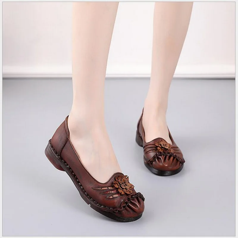 Women Flats Shoes 2020 Genuine Leather Autumn Handmade Comfortable Shoes Women Loafers Summer Soft Leather Shoes