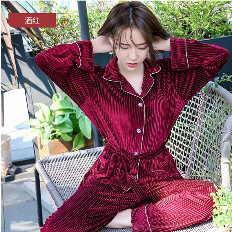 

Fdfklak Gold Velvet Pyjama Sexy Nightwear Pijamas Women Pajamas Autumn Winter Night Suit Clothes Set Plus Size Lingerie L-XXL